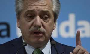 President Alberto Fernández delivers a speech announcing a nationwide lockdown.