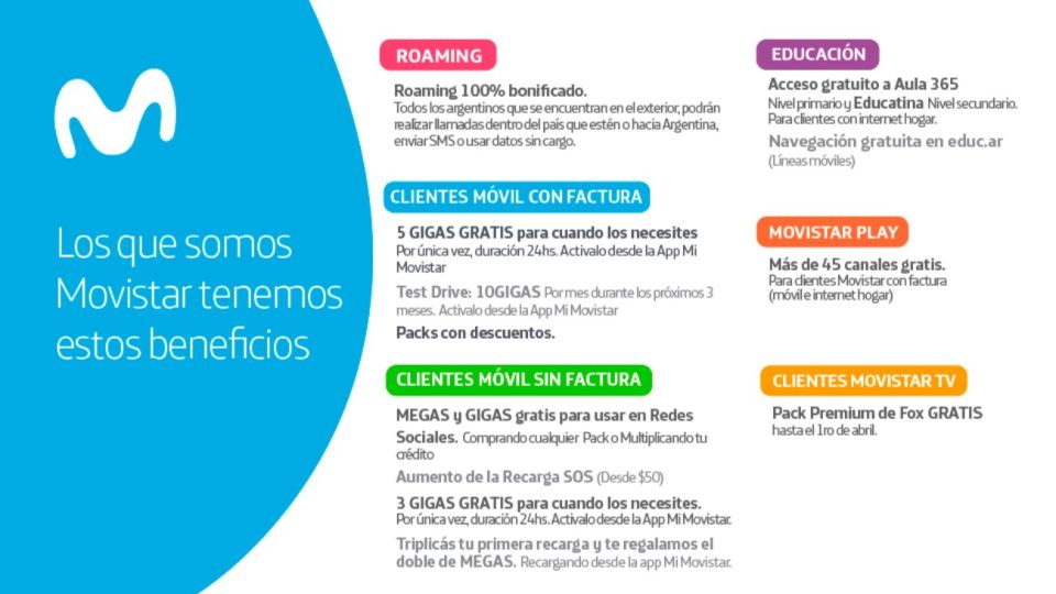 Movistar actúa con valores solidarios y responsabilidad, al servicio de la sociedad, priorizando en estos momentos su misión de “hacer un mundo más humano, conectando la vida de las personas”.
