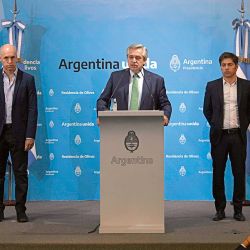 Larreta, Alberto Fernández y Kicillof en conferencia de prensa. | Foto:cedoc