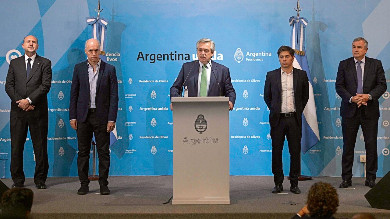 Larreta, Alberto Fernández y Kicillof en conferencia de prensa. | Foto:cedoc