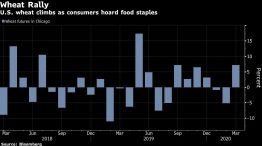 U.S. wheat climbs as consumers hoard food staples