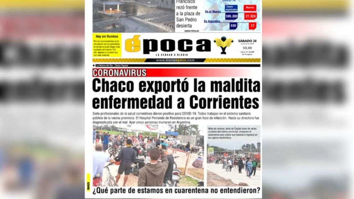 Coronavirus la pol mica tapa de un diario de Corrientes que