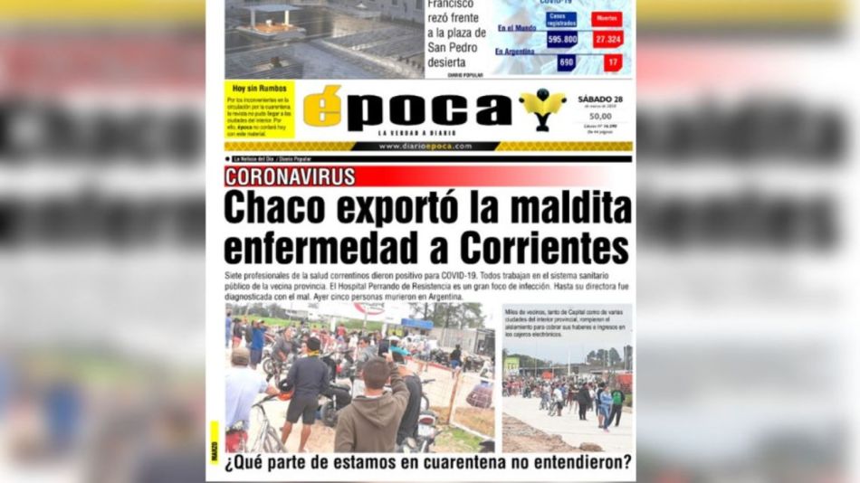 polemico titulo diario corrientes chaco coronavirus g_20200328