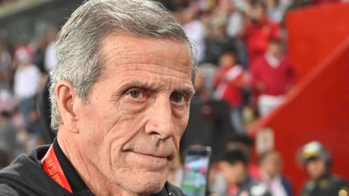 In this file photo taken on October 15, 2019 Uruguay's coach Oscar Washington Tabarez is pictured during the friendly football match against Peru at the National Stadium in Lima. 