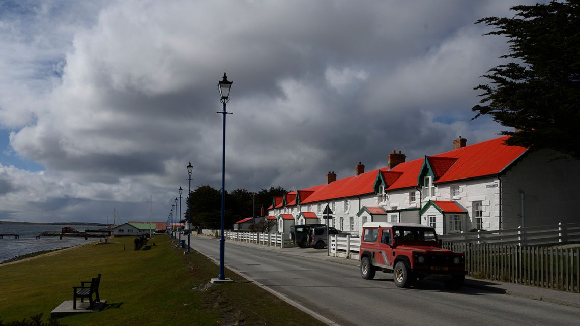 Picture taken on October 12, 2019, in Port Stanley's downtown, in the Malvinas Islands (Falkland Islands), a British Overseas Territory in the South Atlantic Ocean.