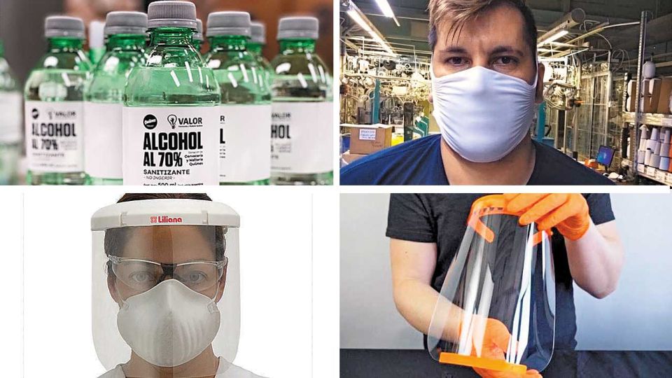 Básicos. Alcohol, barbijos no médicos y máscaras protectoras, los productos que ya se fabrican.