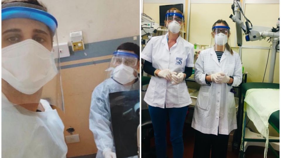 Dos escenas de parte del gran equipo del Hospital Rivadavia.