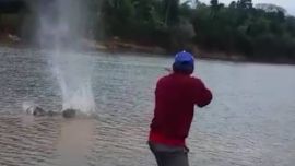 La bajante motivó a furtivos a pescar surubíes con palos y escopetas.