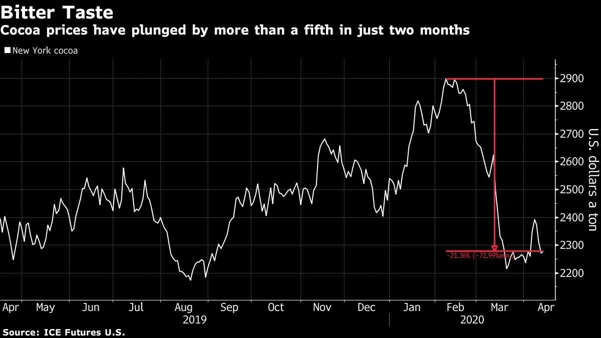 Cocoa prices have plunged by more than a fifth in just two months