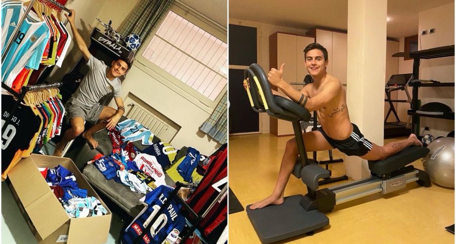 Dybala en cuarentena: ordena su colección de camisetas y sigue entrenando.