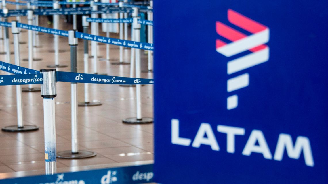 Lan Express check-in area at the departures terminal of Santiagos international airport remains empty, on April 10, 2018.