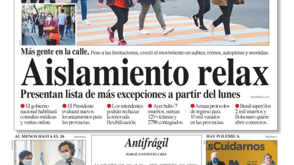 La portada de la edición impresa del Diario Perfil de este sábado 18 de abril.