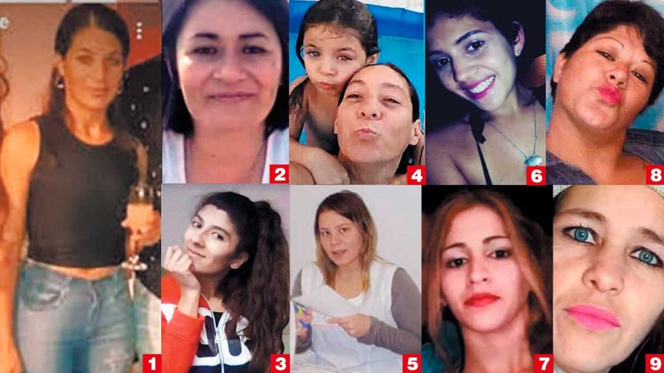 Victimas en cuarentena. Verónica Soule (1), Estela Florentín (2), Soledad Carioli Lespade (3), Cristina y Ada Iglesias (4), Jésica Minaglia (5), Florencia Santa Cruz (6), Alejandra Sarmiento (7), Susana Melo (8) y Romina Videla (9).