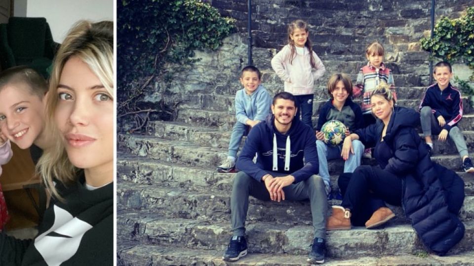 Wanda, Icardi y la familia en distintas escenas de la cuarentena que hacen en la casa que tienen en Italia.