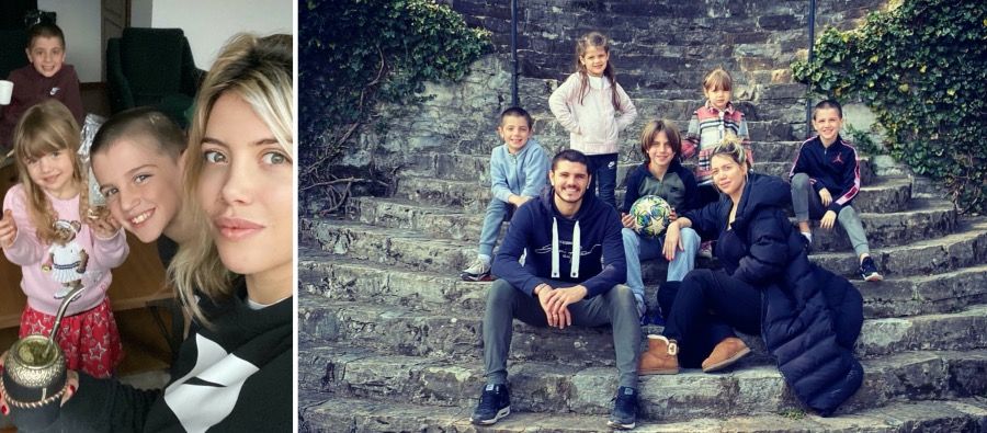 Wanda, Icardi y la familia en distintas escenas de la cuarentena que hacen en la casa que tienen en Italia.