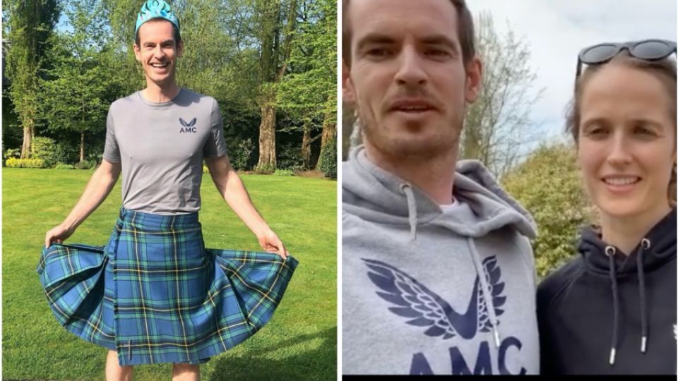 Andy Murray dice que es un kilt, pero para sus hijas Sofía y Edie, es una falda. Y asi las entretuvo en cuarentena. Su mujer Kim, lo fotografió.