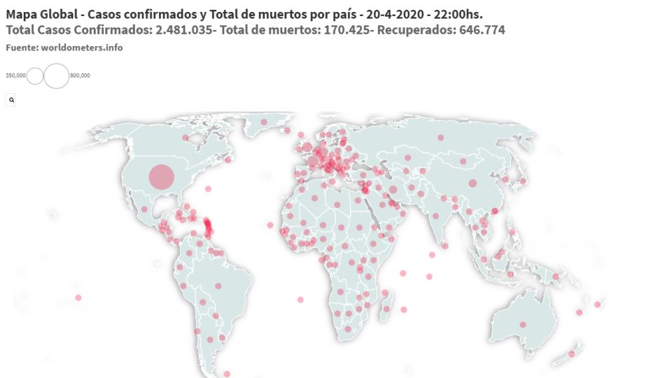 El avance del coronavirus en el mundo al 20 de abril de 2020.