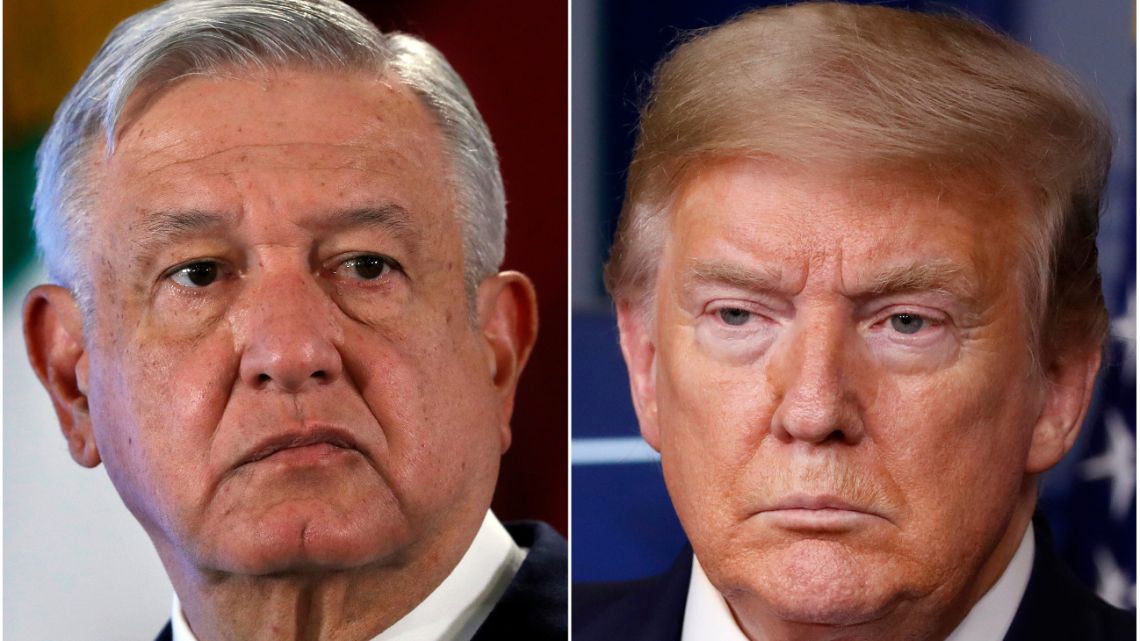 This combination of file photos shows Mexican President Andres Manuel Lopez Obrador, left, on November 29, 2019, in Mexico City and President Donald Trump on April 17, 2020, in Washington. 