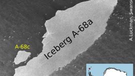 El iceberg A-68 viene en camino al Atlántico Sur desde la Antértida.