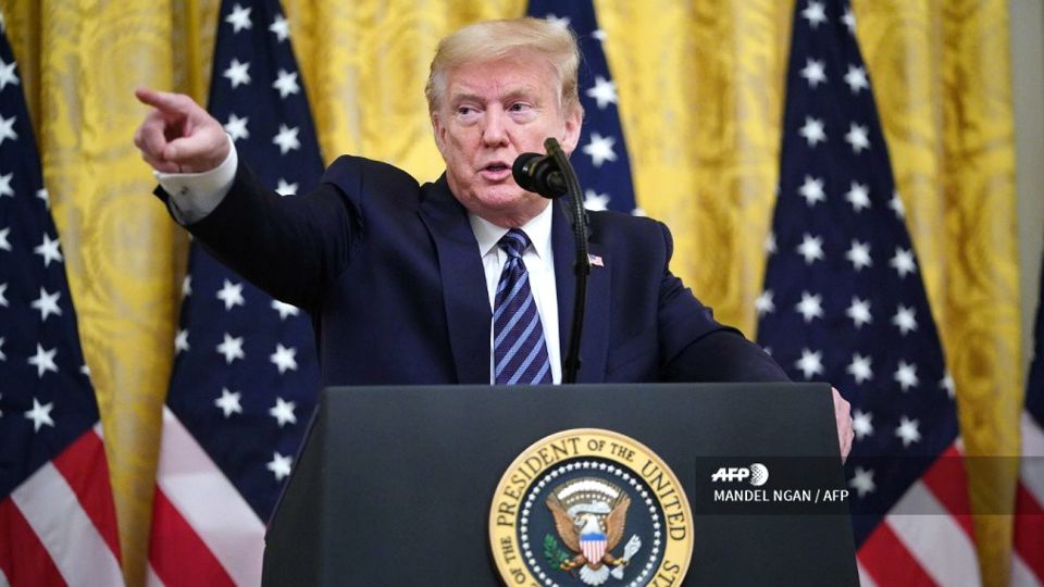 El presidente Donald Trump, hablando en la Sala Este de la Casa Blanca en Washington.
