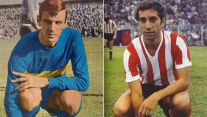 César Luis Menotti, con la camiseta de Boca, y Carlos Bilardo, con la de Estudiantes. En 1965 se enfrentaron como futbolistas. 