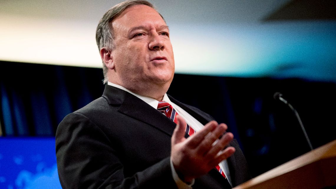 US Secretary of State Mike Pompeo pauses while speaking at a news conference at the State Department on April 29, 2020, in Washington, DC.