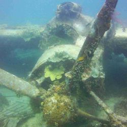 Un avión de hélice con aspas faltantes se estrelló en el fondo del mar.