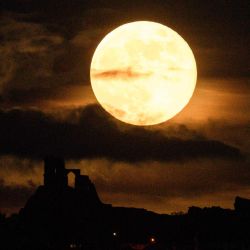 Se levanta una superluna sobre el castillo Mow Cop cerca de Stoke-on-Trent, en el centro de Inglaterra, el 7 de mayo de 2020. (Foto de OLI SCARFF / AFP) | Foto:AFP
