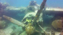 Un avión de hélice con aspas faltantes se estrelló en el fondo del mar.