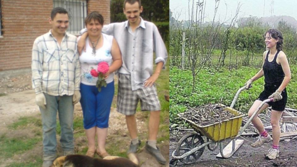 Sergei, Ludmila e Ilia en su casa de Moreno. Der.: Vera, la única hija mujer que desapareció el 6 de mayo de 2010.