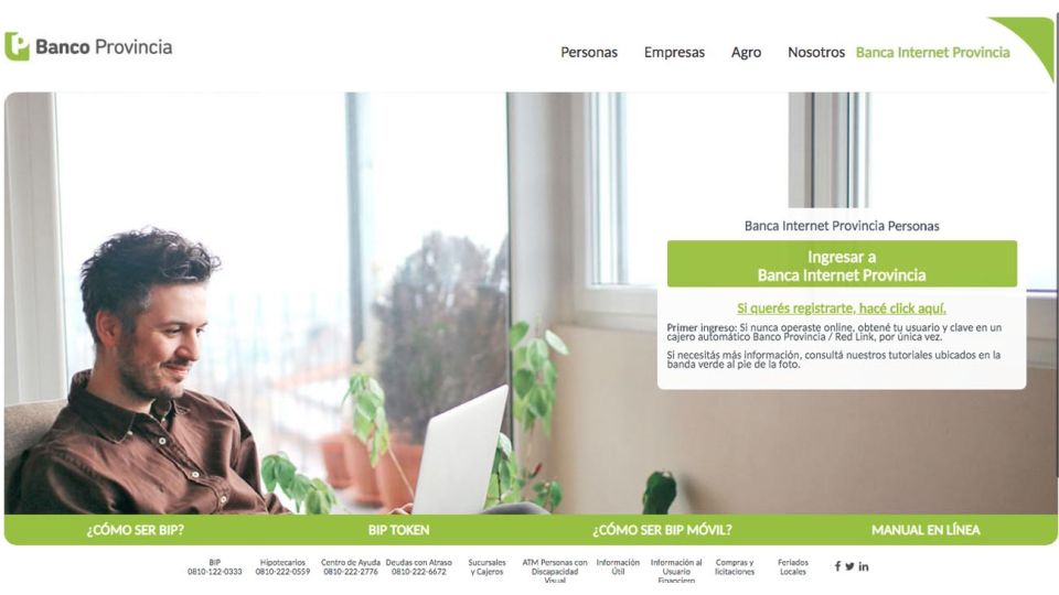 El portal de ingreso a BIP del Banco Provincia de Buenos Aires