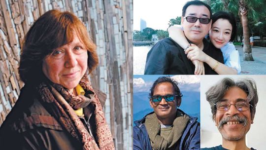 Aleksievich. La escritora alertó sobre el estado de las clínicas rusas. / Silenciados. (der. abajo), Ahmed Kabir Kishore y Mushtaq Ahmed (Bangladesh), (der. arriba) Yang Hengjun y su esposa, Yuan Xiaoliang (China).