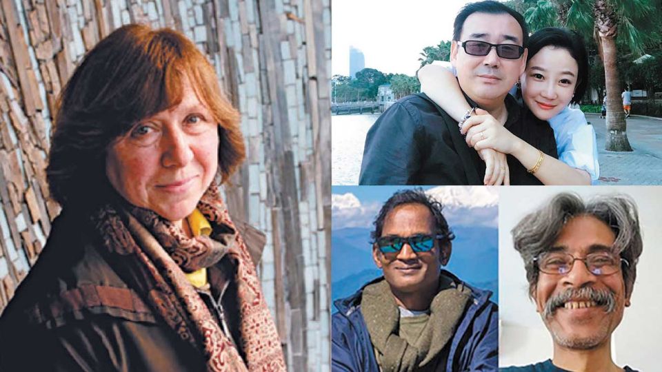 Aleksievich. La escritora alertó sobre el estado de las clínicas rusas. / Silenciados. (der. abajo), Ahmed Kabir Kishore y Mushtaq Ahmed (Bangladesh), (der. arriba) Yang Hengjun y su esposa, Yuan Xiaoliang (China).