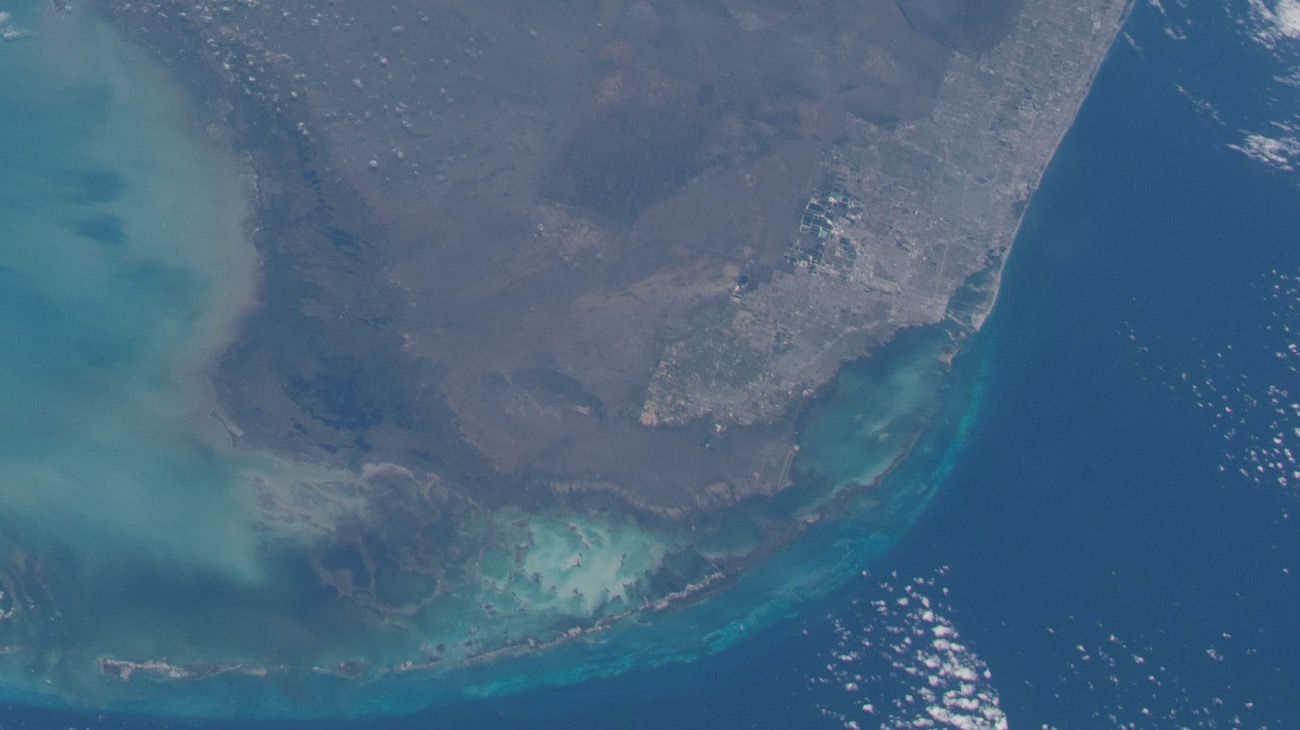 Desde el espacio, en la superficie de Florida se recorta perfecto sobre todo South Beach (der.). 