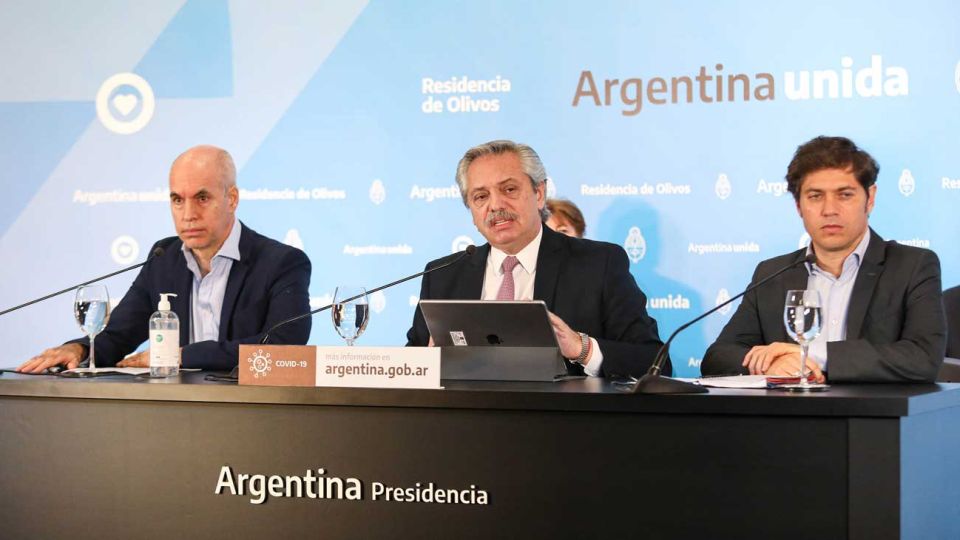 Alberto Fernández, Horacio Rodríguez Larreta y Axel Kicillof en la quinta de Olivos.