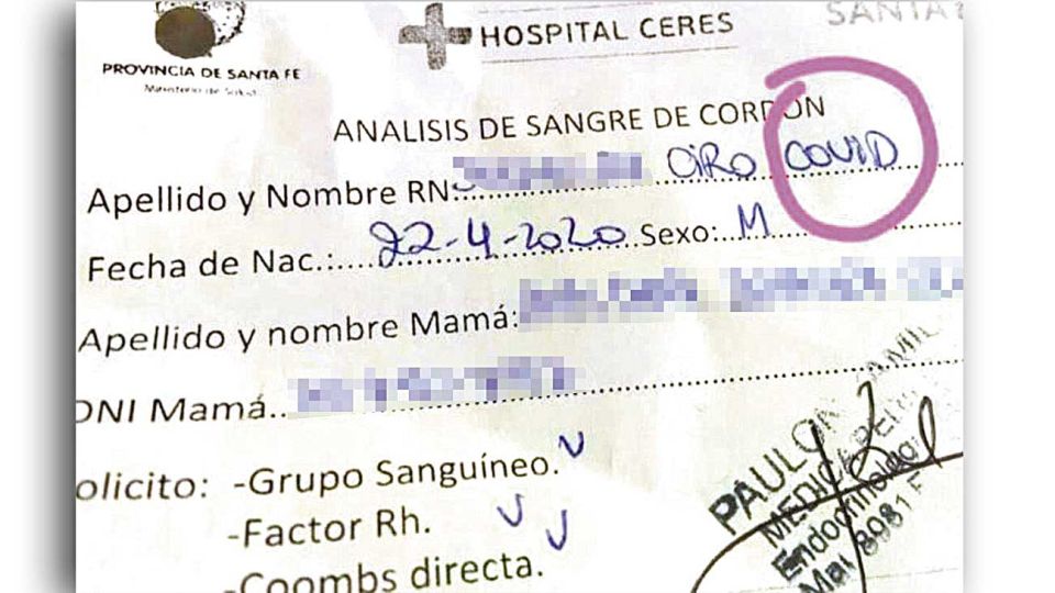 Santa Fe. Un bebé fue nombrado Ciro Covid. Para sus padres, ese nombre lo hará fuerte.