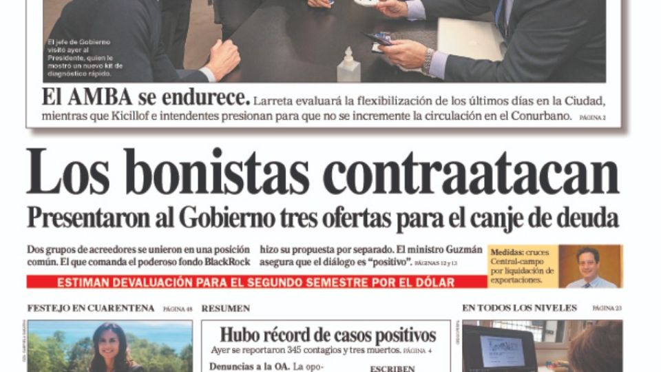 La tapa de Diario Perfil del sábado 16 de mayo de 2020.