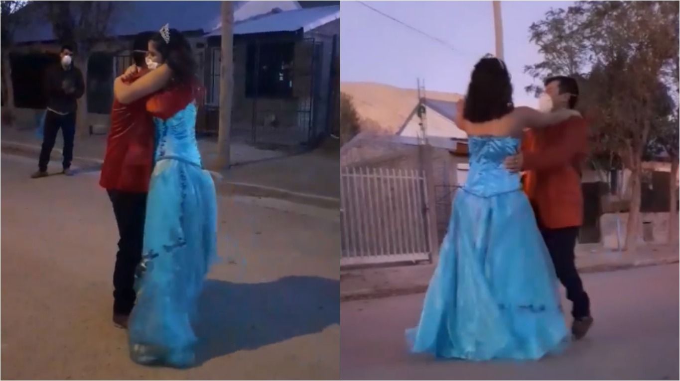 Candela junto a su papá, Oscar, bailaron en plena calle ante la atenta mirada de su vecinos.