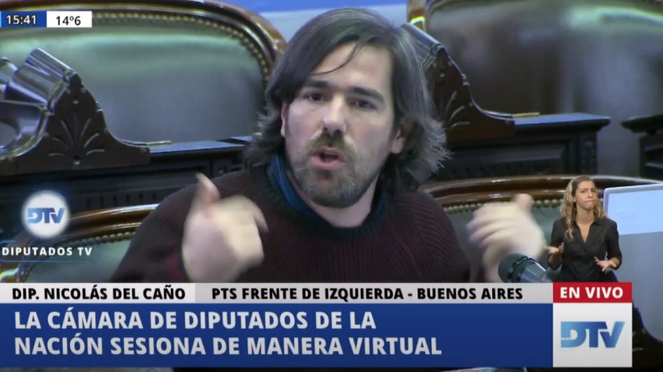 Nicolás del Caño, en la sesión de Diputados de este jueves 21 de mayo.