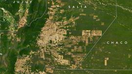 Así está hoy la zona de El Gran Chaco, según la fotografía satelital de la NASA. Se puede observar la presencia de actividad humana donde antes había verde.