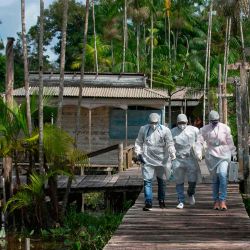 Los trabajadores de salud del gobierno visitan las comunidades ribereñas del municipio de Melgaco para analizarlas en busca de infecciones por coronavirus COVID-19 en la región de Marajoara, ubicada en el suroeste de la isla de Marajo, en la desembocadura del río Amazonas en el estado de Pará, Brasil. el 23 de mayo de 2020. (Foto de Tarso SARRAF / AFP) | Foto:AFP
