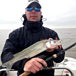 Pescador con reel huevito.