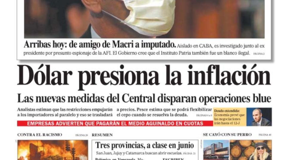 La tapa del sábado 30 de mayo del Diario Perfil.