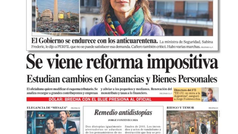 La tapa del diario PERFIL.