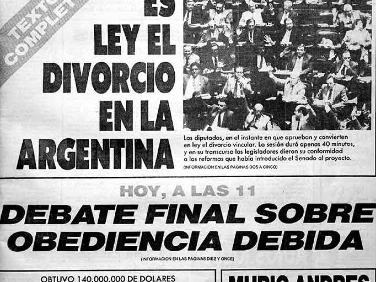 El 3 de junio de 1987 se convirtió en Ley el divorcio vincular en la