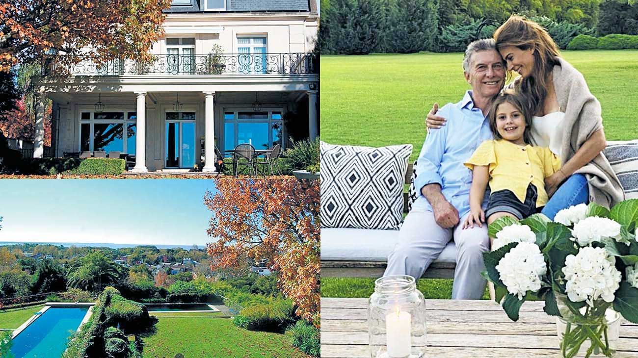 Luminosa. (De izq. a der.) El contrafrente ofrece lo mejor de la casa: galería, balcón aterrazado y vista al jardín. Macri y su familia, y mucho espacio verde.