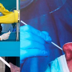 Un empleado de Mugda Medical College and Hospital recolecta una muestra de hisopo de un residente para analizar el coronavirus COVID-19, en Dhaka. - COVID-19 ha infectado a más de ocho millones de personas en todo el mundo. más de 439,000 han muerto, y el virus se está acelerando en el sur de Asia y América Latina.  | Foto:MUNIR UZ ZAMAN / AFP