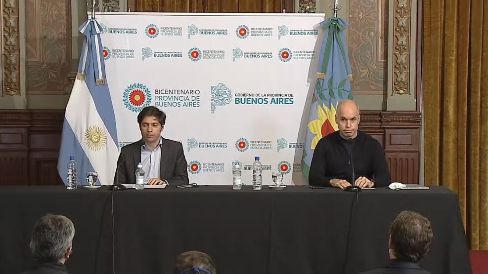 Kicillof y Larreta en conferencia de prensa.