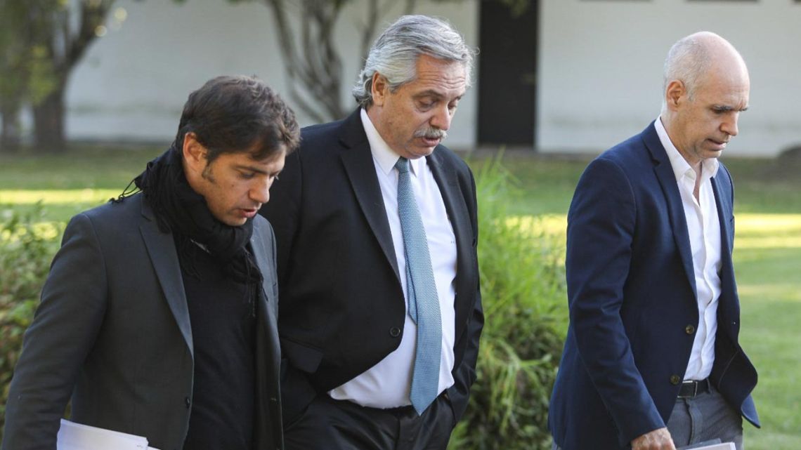 President Alberto Fernández, Buenos Aires Province Governor, Axel Kicillof and Buenos Aires City Mayor Horacio Rodríguez Larreta, pictured in a file photo.