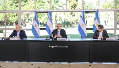 Anuncio grabado de Alberto Fernández, Axel Kicillof y Horacio Rodríguez Larreta.